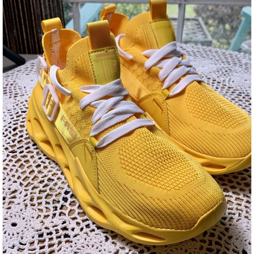Ladies Fashion Sports Blade Sneakers Lightweight Size 10.5 M Chic Yellow Sku 648